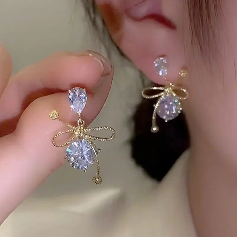 2023 New Fashion Trend Unique Design Elegant Delicate Light Luxury Zircon Green Opal Earrings Women Jewelry Party Premium Gift