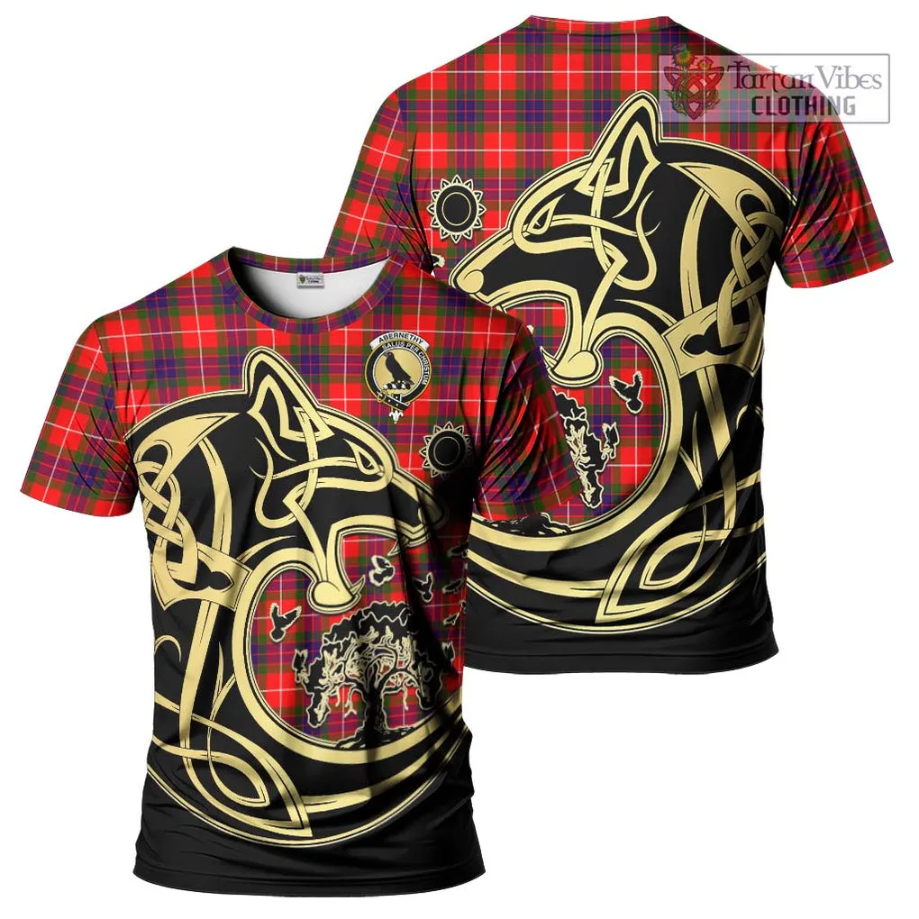 Abernethy Tartan T-Shirt with Family Crest Celtic Wolf Style