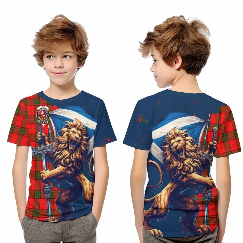 Adair Tartan Family Crest Kid T-Shirt with Scottish Majestic Lion