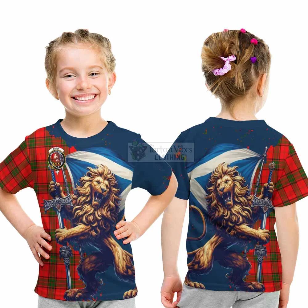 Adair Tartan Family Crest Kid T-Shirt with Scottish Majestic Lion