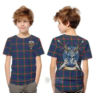 Agnew Tartan Kid T-Shirt with Family Crest Celtic Skull Style