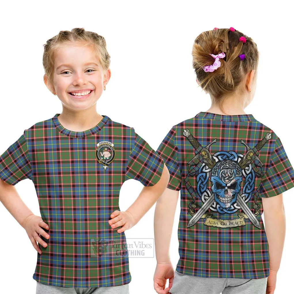 Aikenhead Tartan Kid T-Shirt with Family Crest Celtic Skull Style