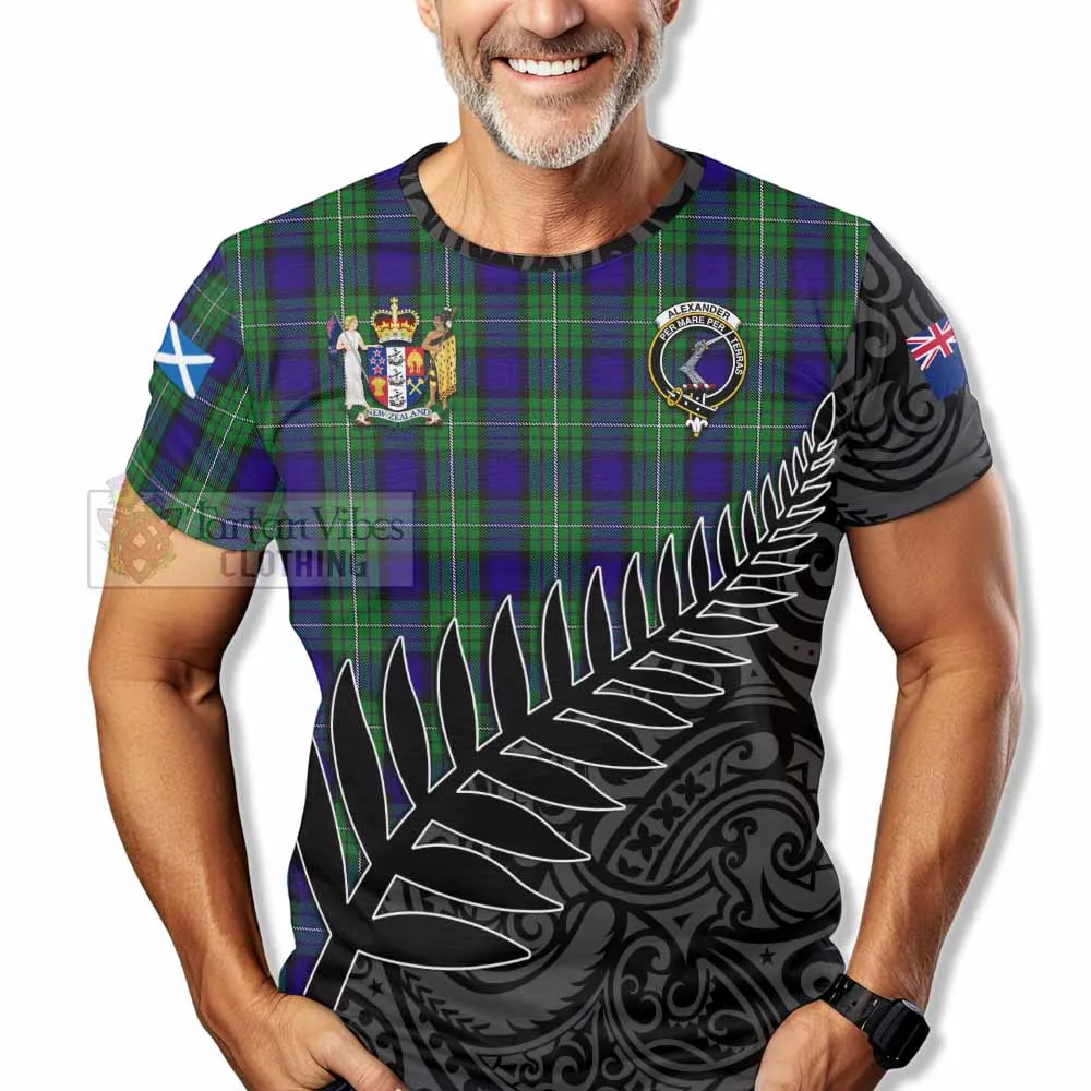 Alexander Crest Tartan T-Shirt with New Zealand Silver Fern Half Style