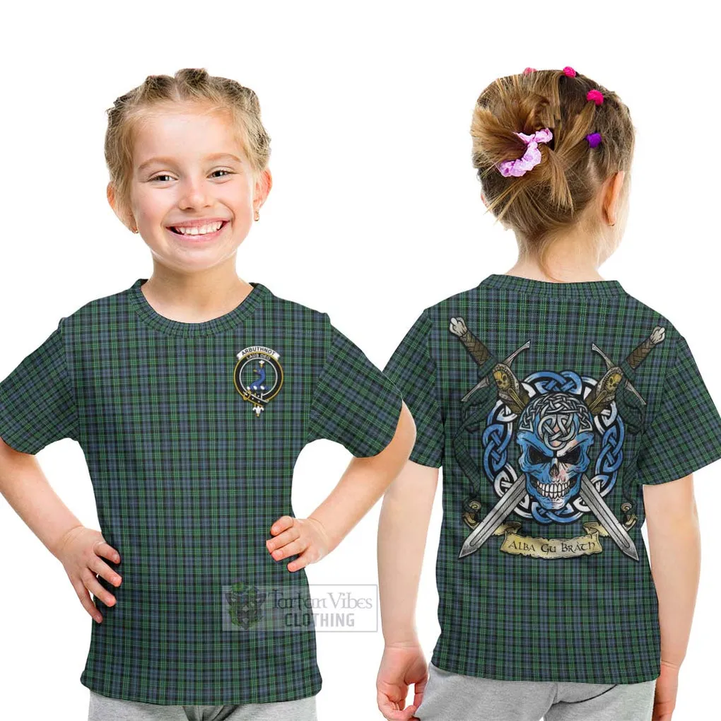 Arbuthnot Tartan Kid T-Shirt with Family Crest Celtic Skull Style