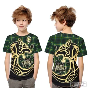 Arthur Modern Tartan Kid T-Shirt with Family Crest Celtic Wolf Style