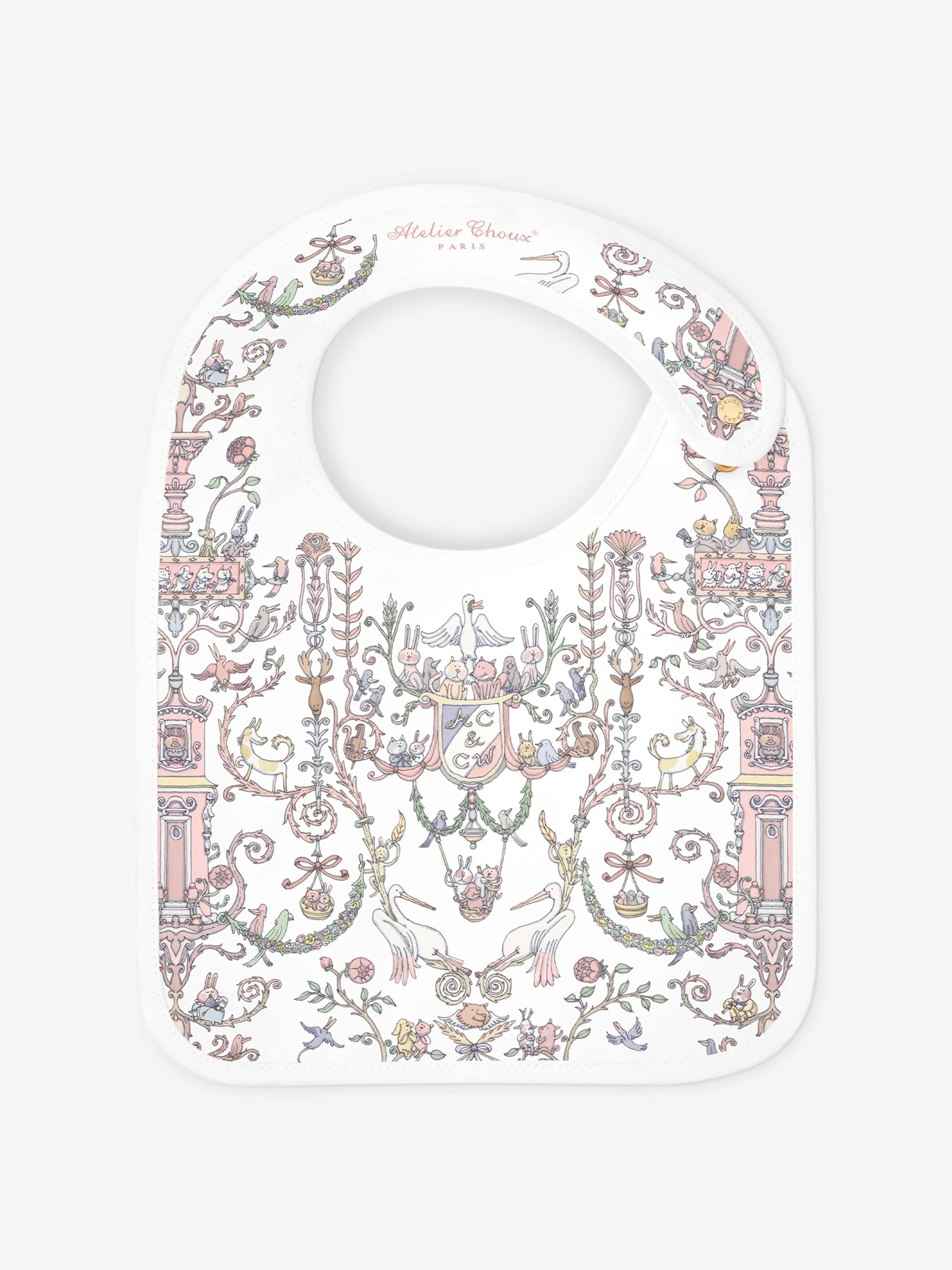 Atelier Choux Baby Girls Toile de Jouy - Caitlin Wilson Satin Bib in Pink