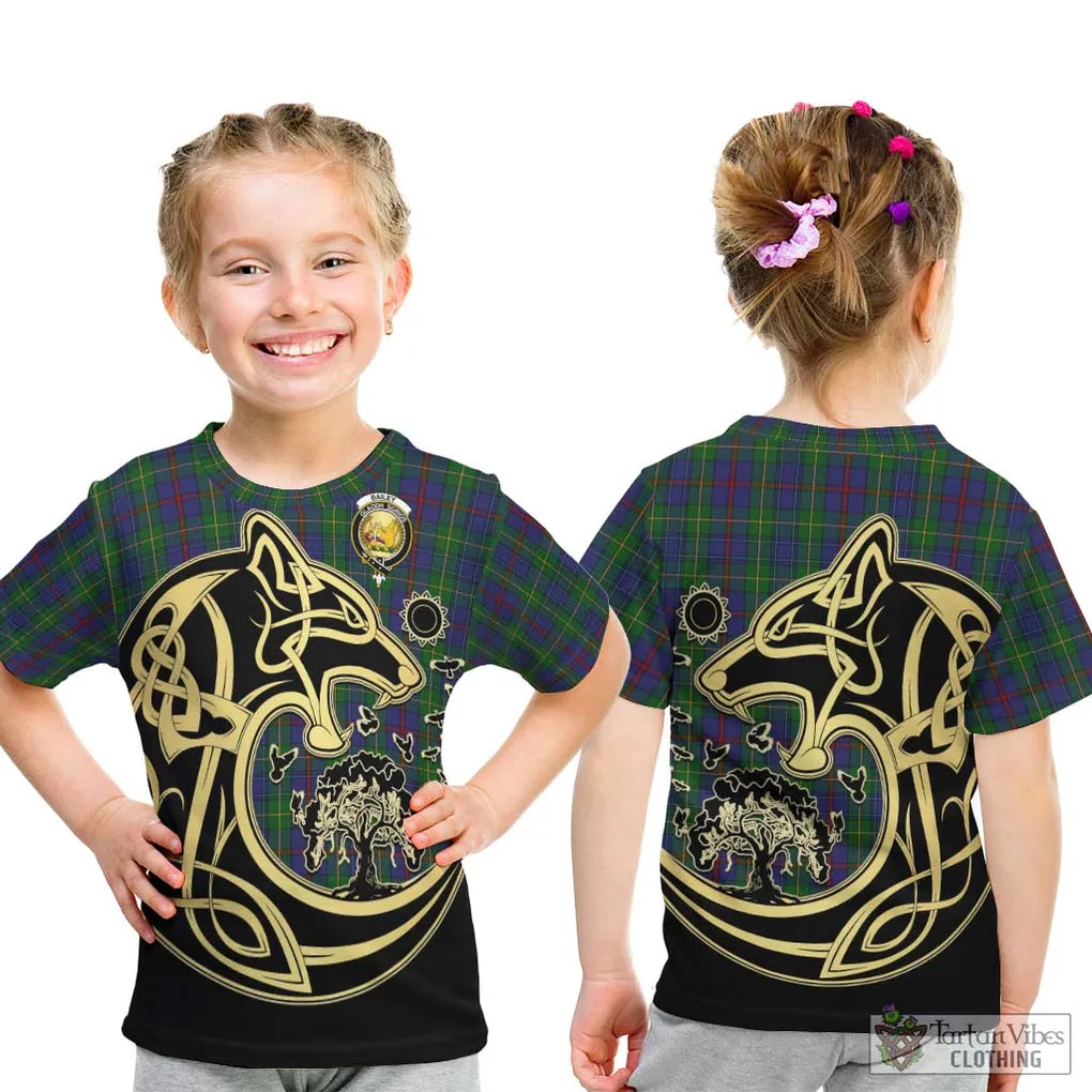 Bailey Tartan Kid T-Shirt with Family Crest Celtic Wolf Style