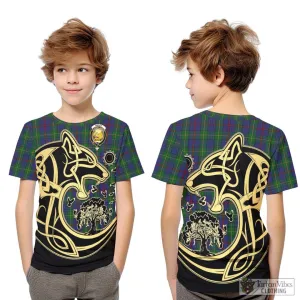 Bailey Tartan Kid T-Shirt with Family Crest Celtic Wolf Style