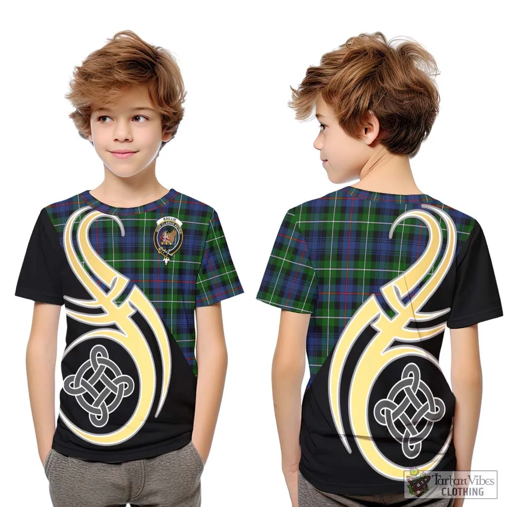 Baillie Tartan Kid T-Shirt with Family Crest and Celtic Symbol Style