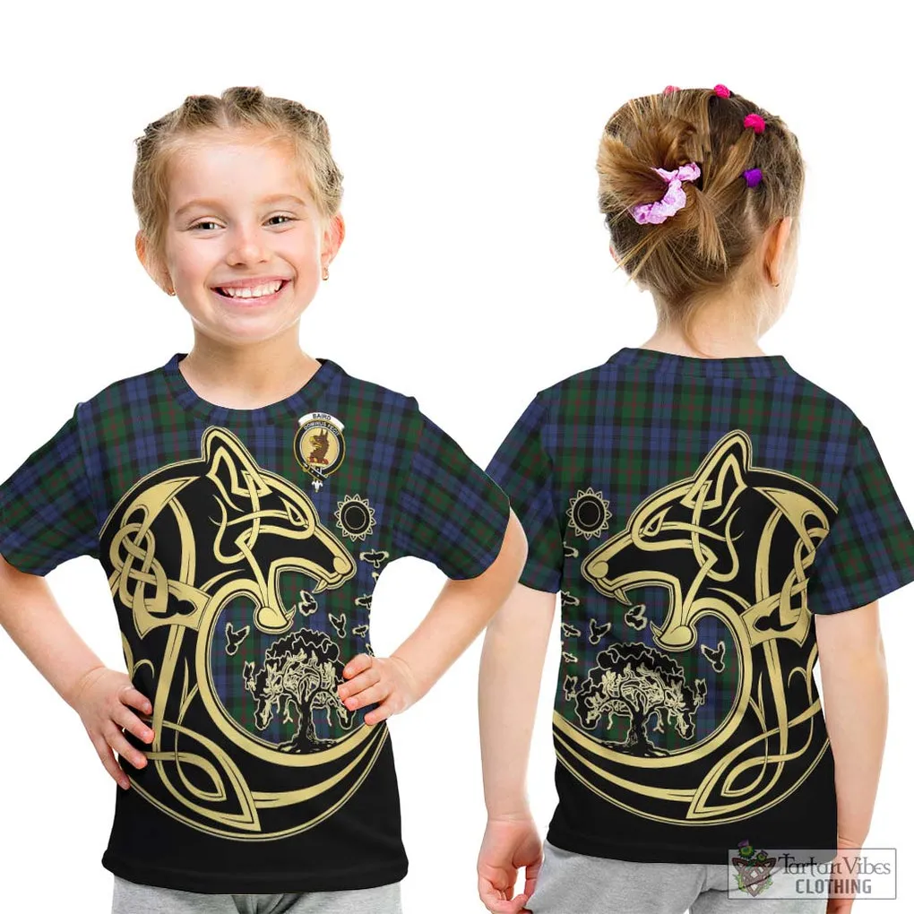 Baird Tartan Kid T-Shirt with Family Crest Celtic Wolf Style