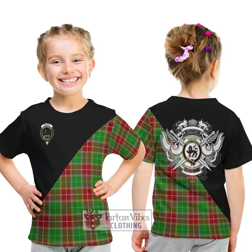 Baxter Modern Tartan Kid T-Shirt with Family Crest and Military Logo Style