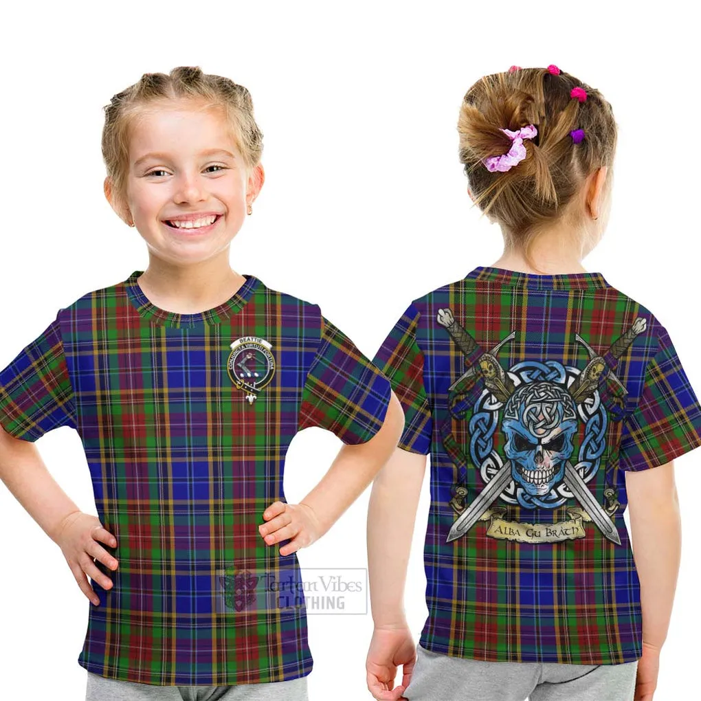 Beattie (Beatty) Tartan Kid T-Shirt with Family Crest Celtic Skull Style