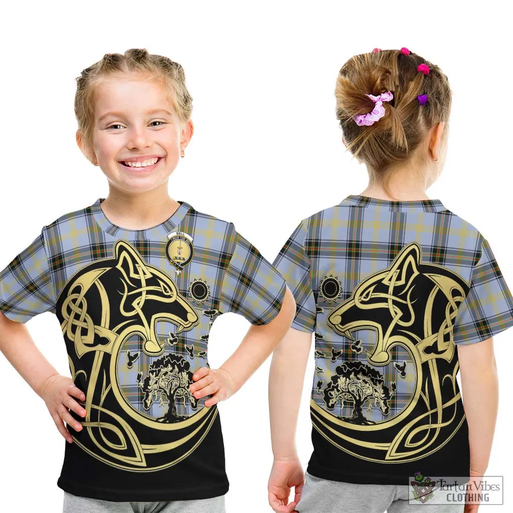 Bell of the Borders Tartan Kid T-Shirt with Family Crest Celtic Wolf Style