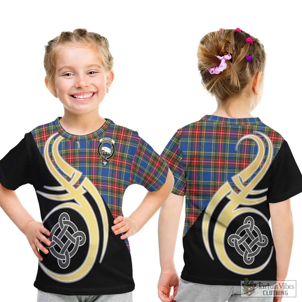 Bethune Tartan Kid T-Shirt with Family Crest and Celtic Symbol Style