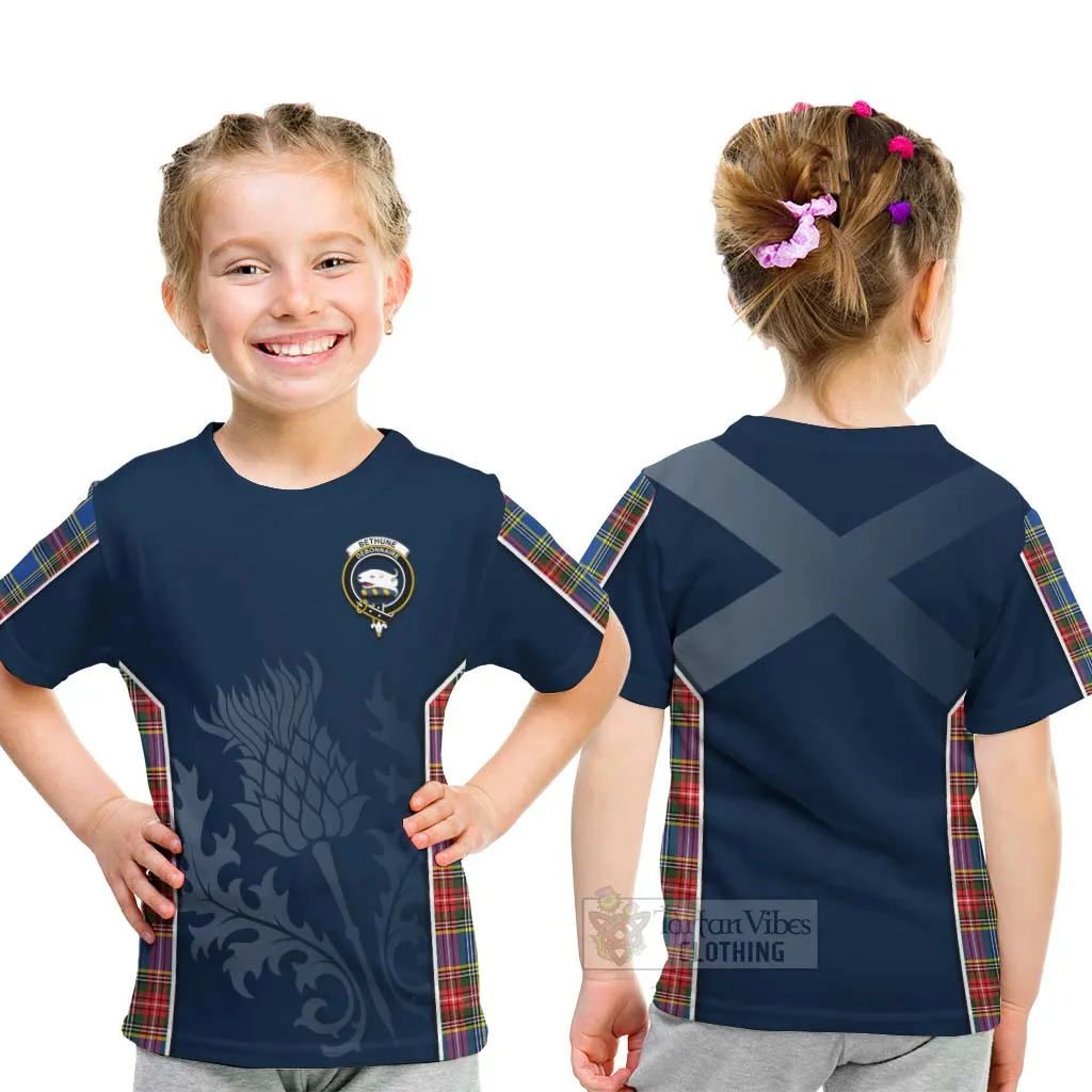 Bethune Tartan Kid T-Shirt with Family Crest and Scottish Thistle Vibes Sport Style