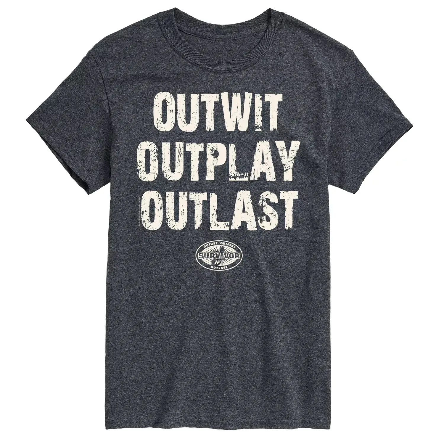 Big & Tall Survivor Outwit Outplay Outlast T-shirt with License flower, gray