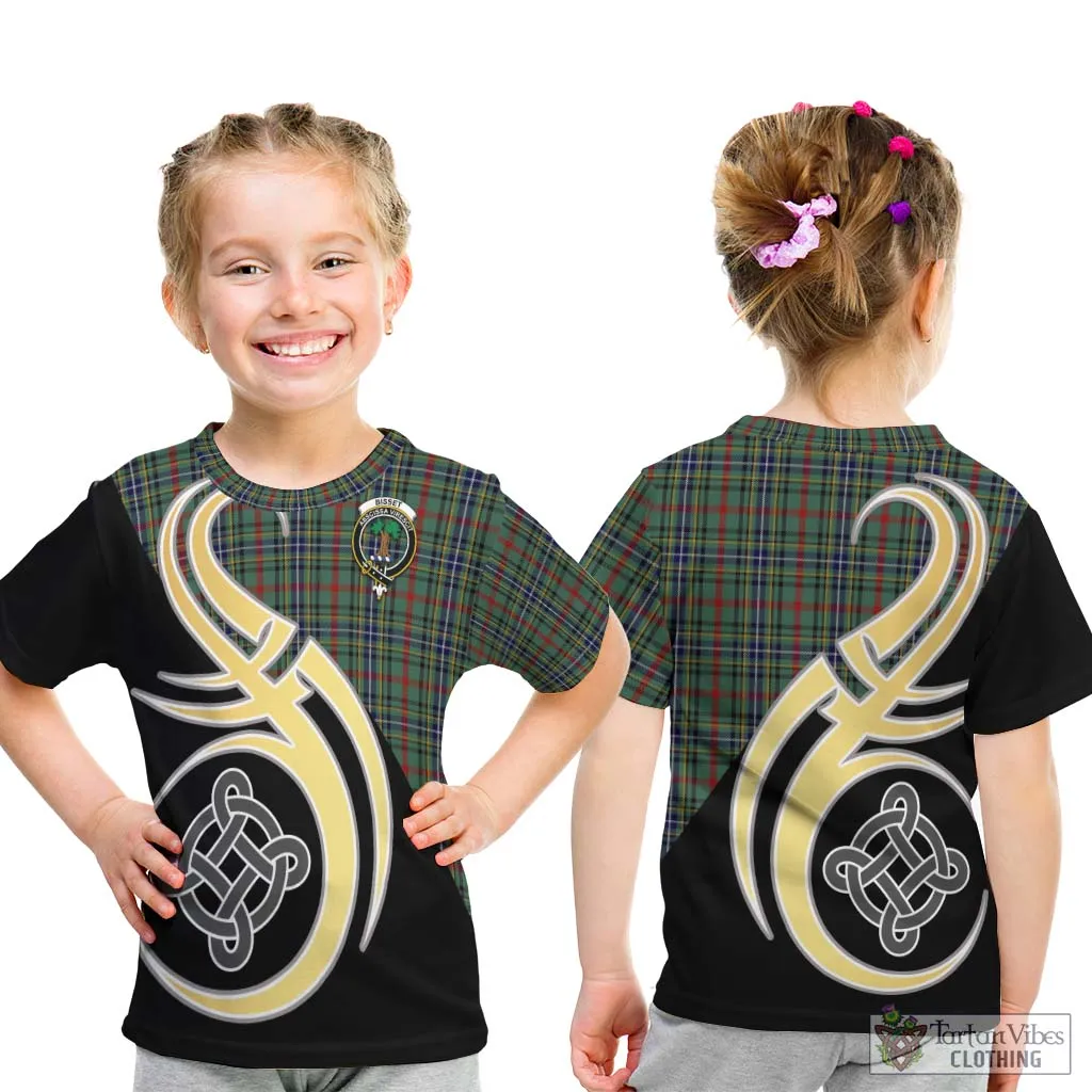 Bisset Tartan Kid T-Shirt with Family Crest and Celtic Symbol Style