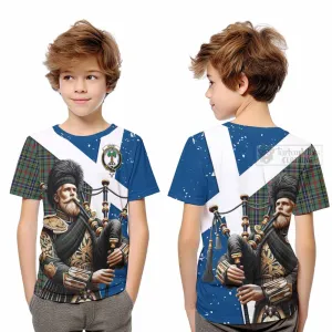 Bisset Tartan Kid T-Shirt with Family Crest Scottish Bagpiper Vibes