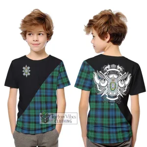 Black Watch Ancient Tartan Kid T-Shirt with Family Crest and Military Logo Style