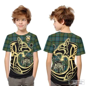 Blair Ancient Tartan Kid T-Shirt with Family Crest Celtic Wolf Style