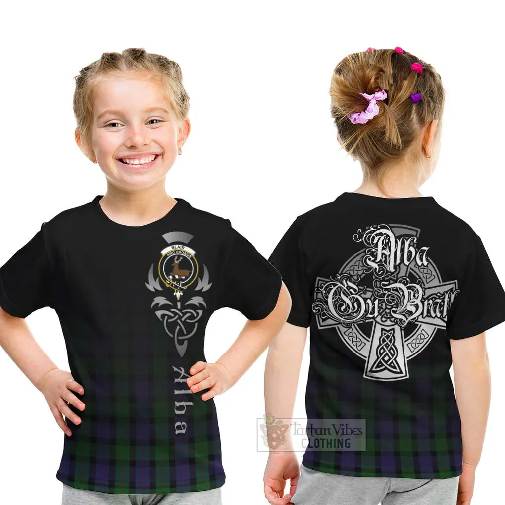 Blair Tartan Kid T-Shirt Featuring Alba Gu Brath Family Crest Celtic Inspired