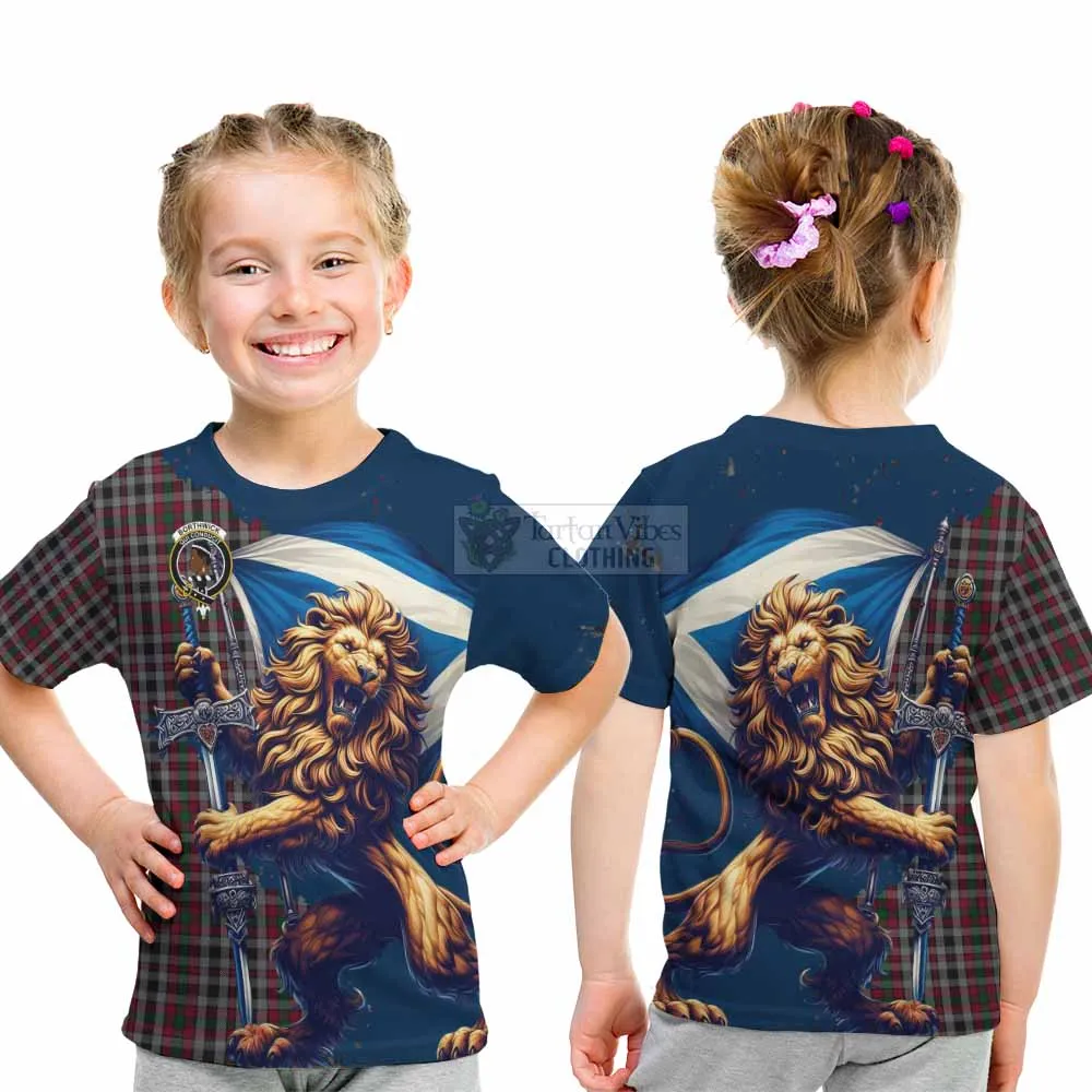 Borthwick Tartan Family Crest Kid T-Shirt with Scottish Majestic Lion