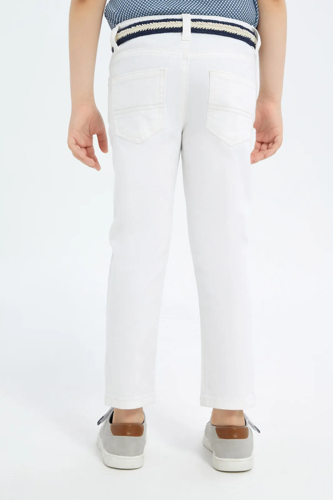 Boys White Belted Jeans