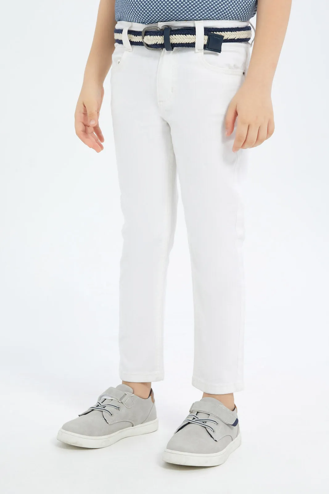 Boys White Belted Jeans