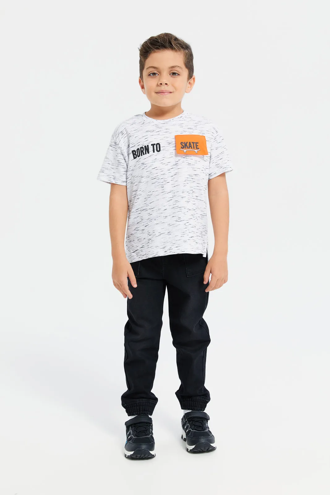 Boys White Skater T-Shirt With Print