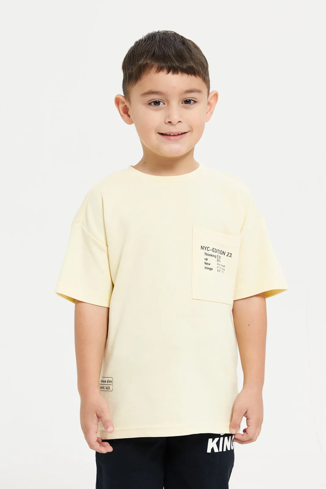 Boys Yellow Over Sized Tape Sleeve T-Shirt