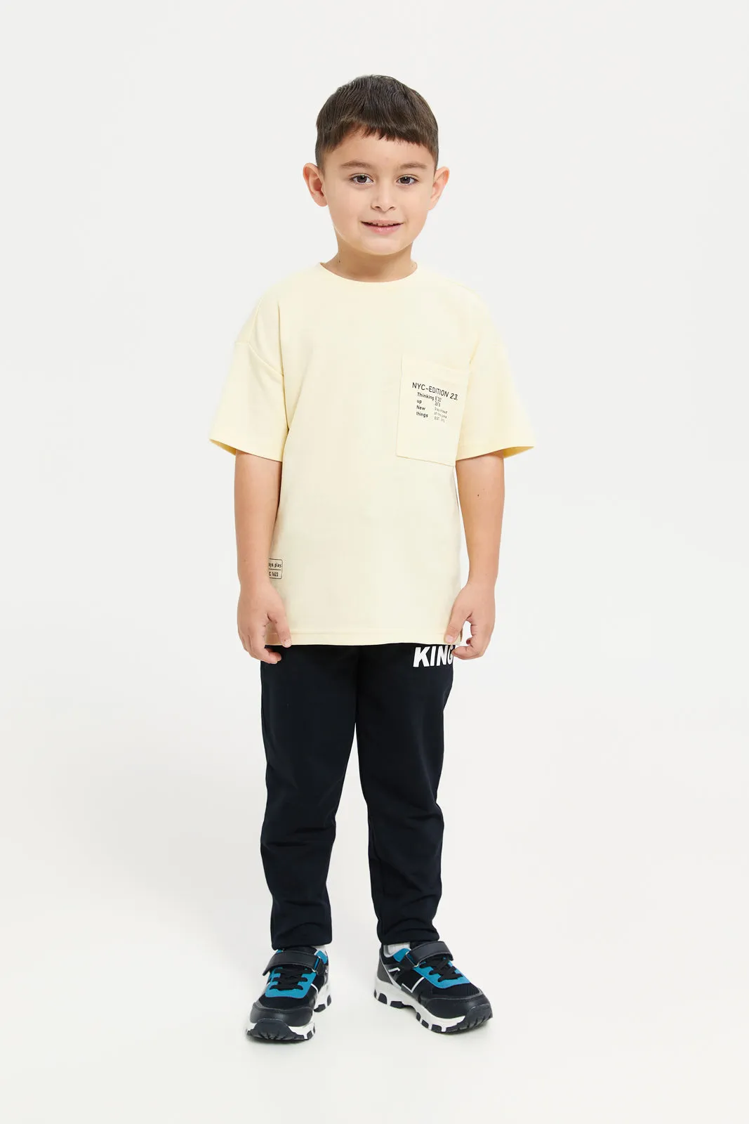 Boys Yellow Over Sized Tape Sleeve T-Shirt