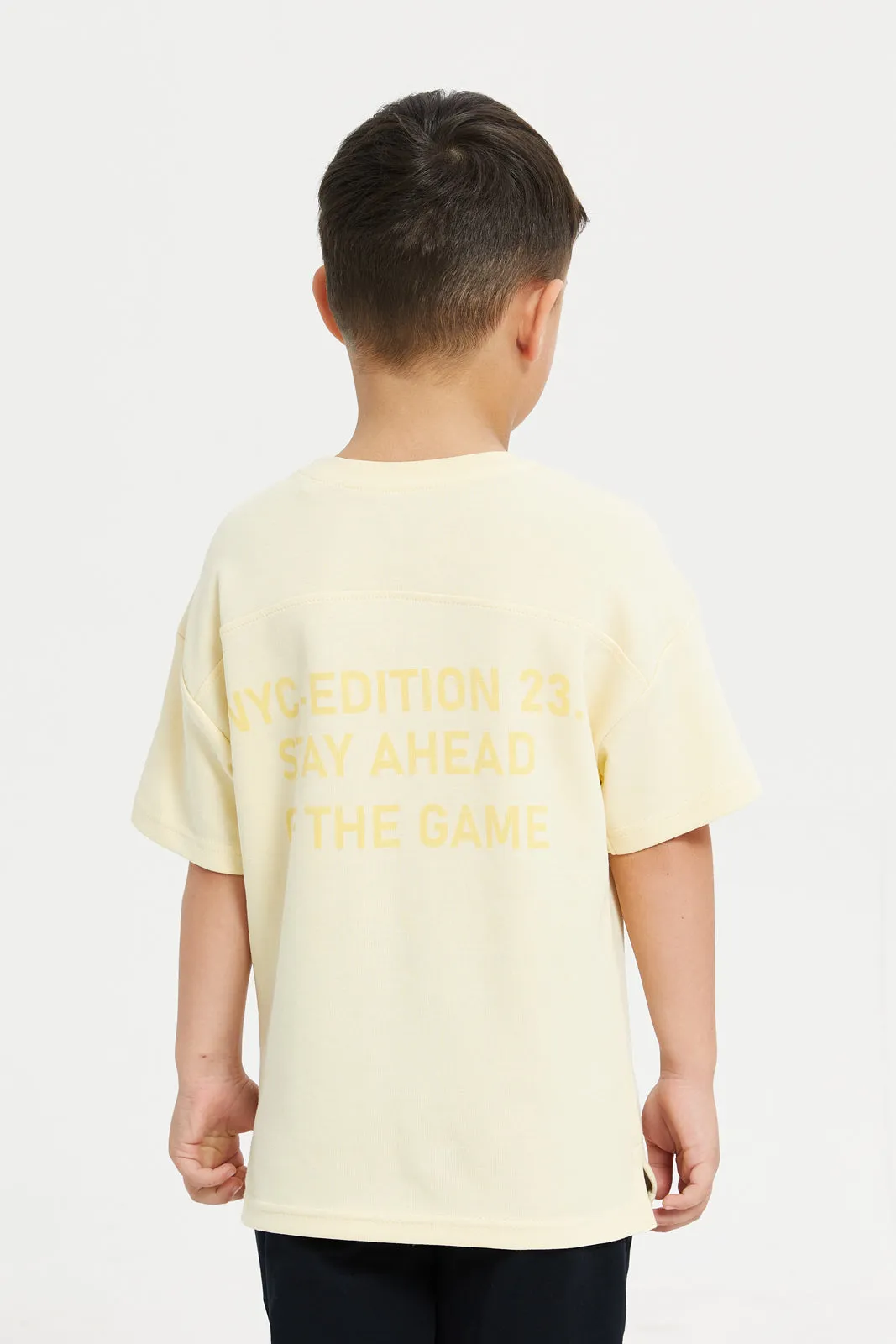 Boys Yellow Over Sized Tape Sleeve T-Shirt