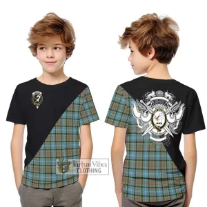 Brisbane Tartan Kid T-Shirt with Family Crest and Military Logo Style