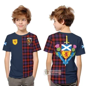 Broun Modern Tartan Kid T-Shirt Alba with Scottish Lion Royal Arm Half Style