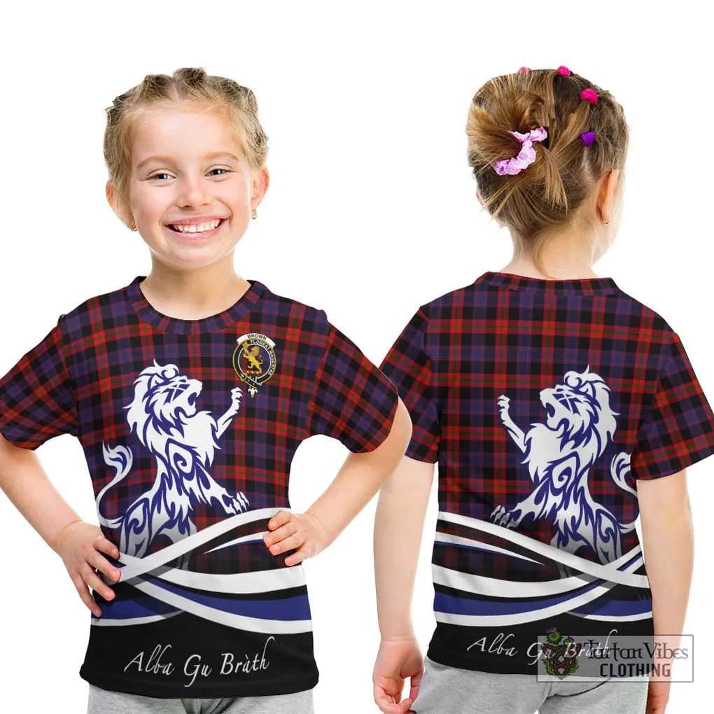 Brown (Broun) Tartan Kid T-Shirt with Alba Gu Brath Regal Lion Emblem