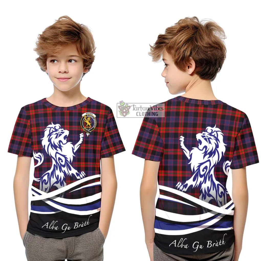 Brown (Broun) Tartan Kid T-Shirt with Alba Gu Brath Regal Lion Emblem