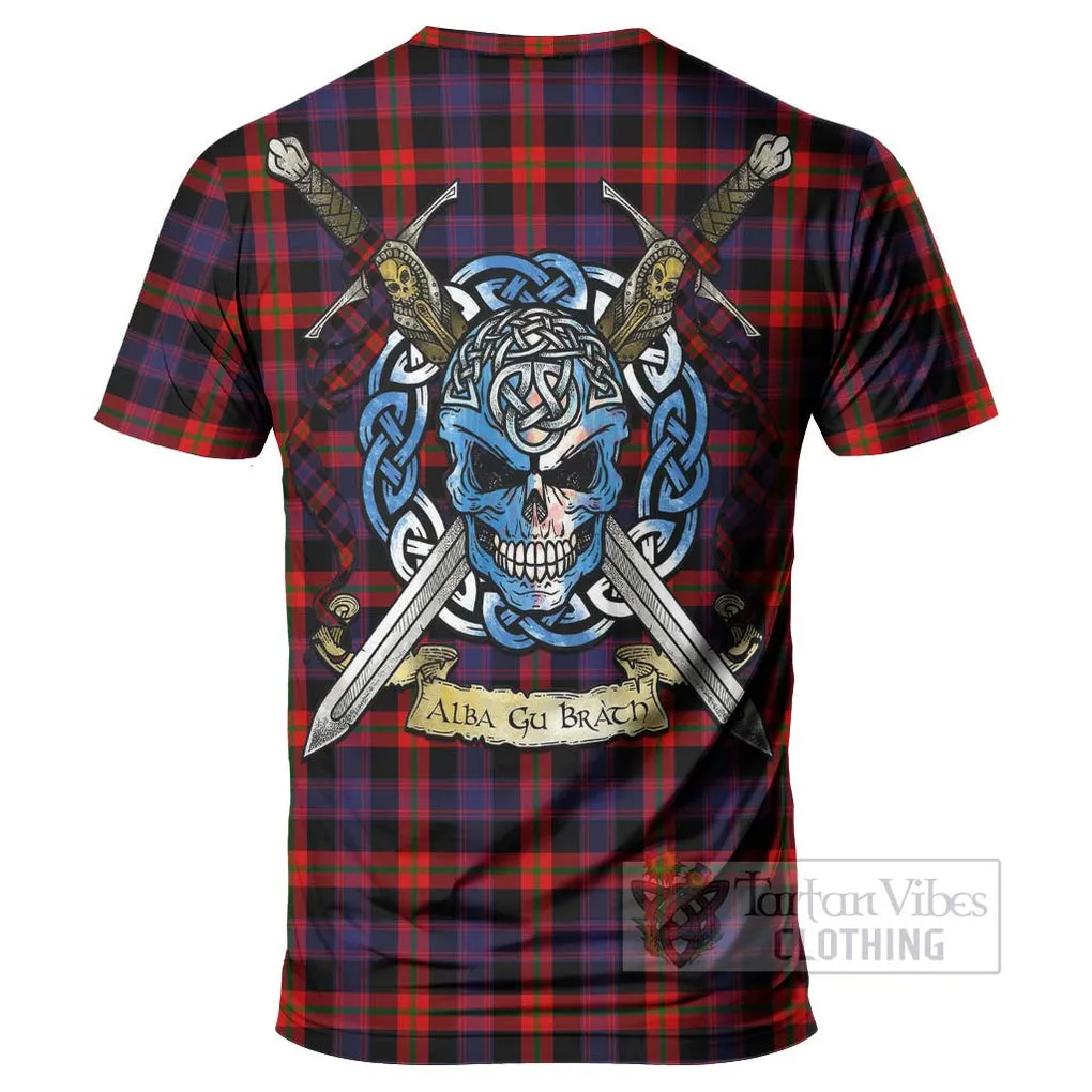 Brown (Broun) Tartan T-Shirt with Family Crest Celtic Skull Style