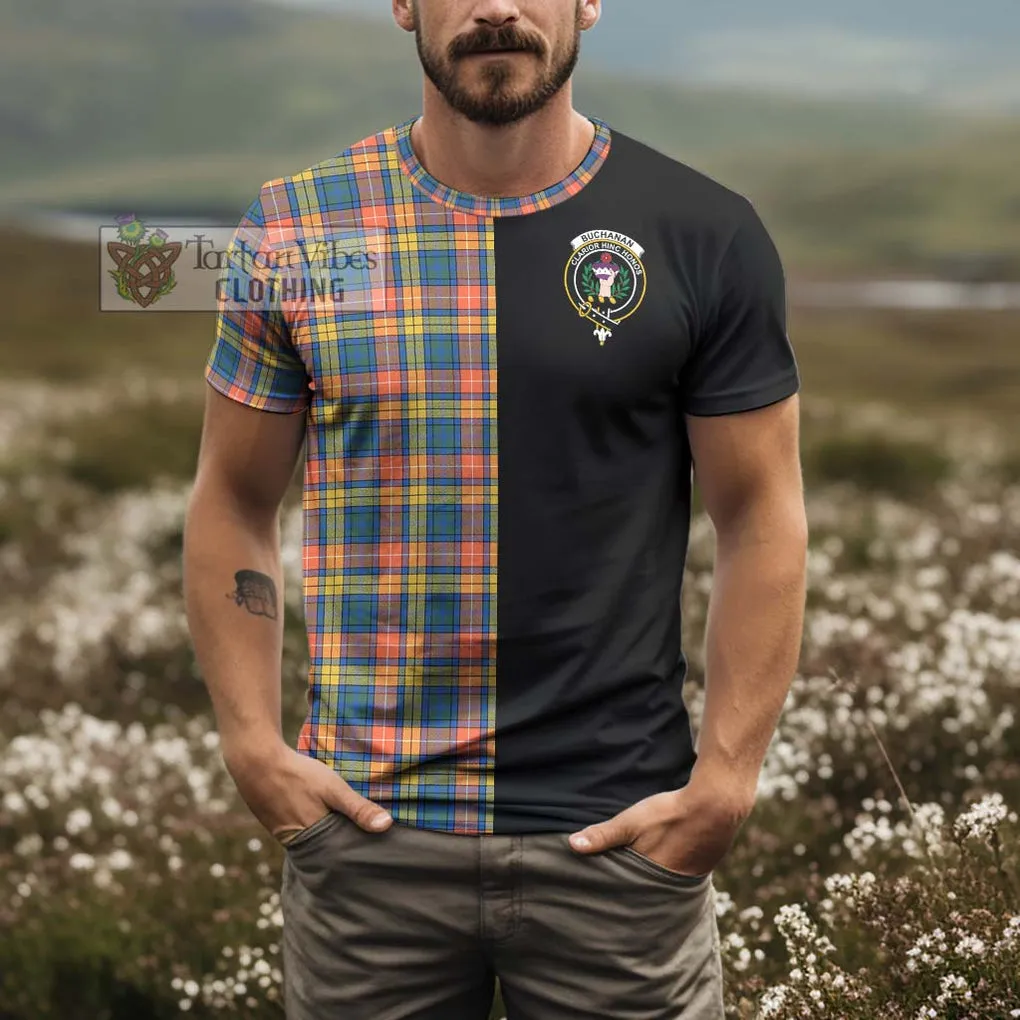 Buchanan Ancient Tartan T-Shirt with Family Crest and Half Of Me Style