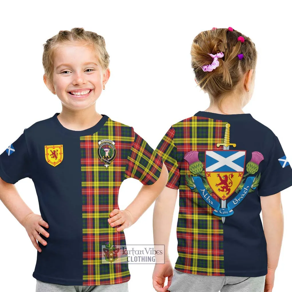 Buchanan Modern Tartan Kid T-Shirt Alba with Scottish Lion Royal Arm Half Style