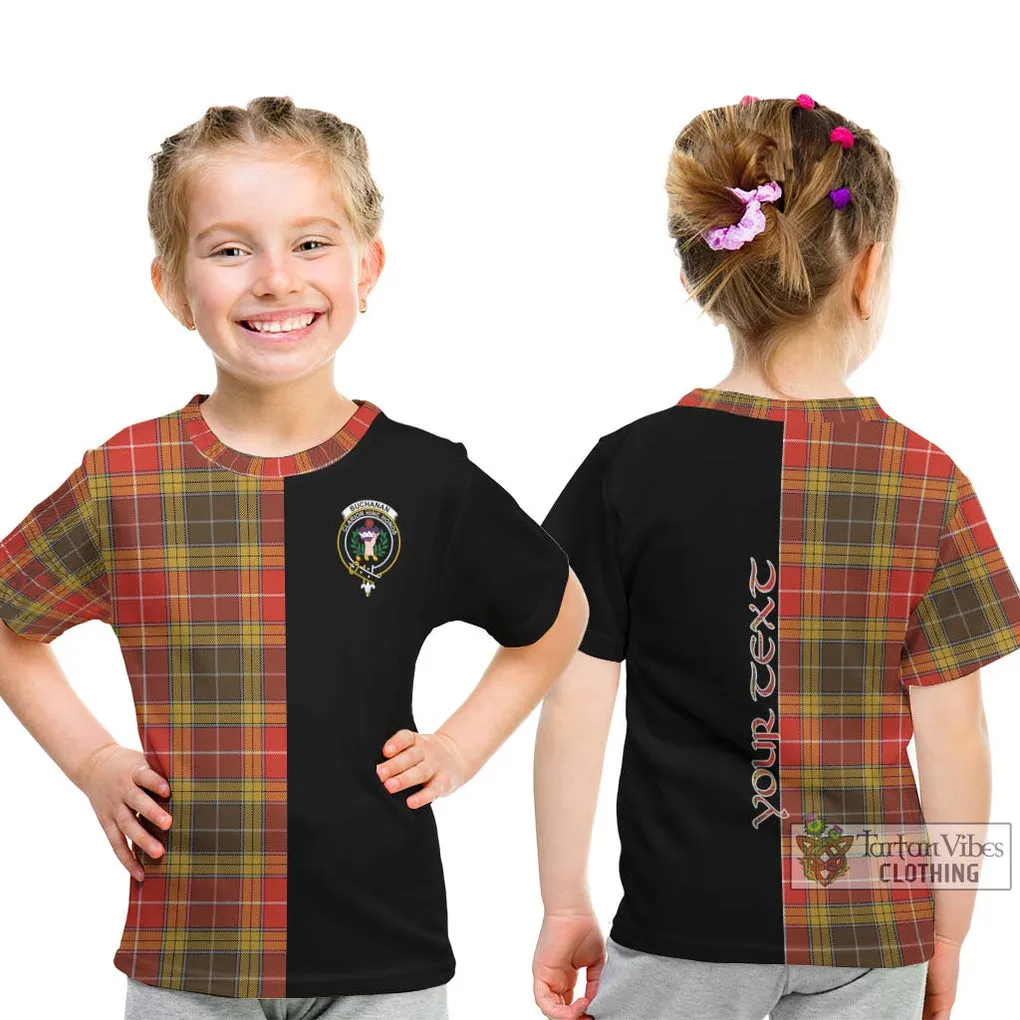 Buchanan Old Set Weathered Tartan Kid T-Shirt with Family Crest and Half Of Me Style