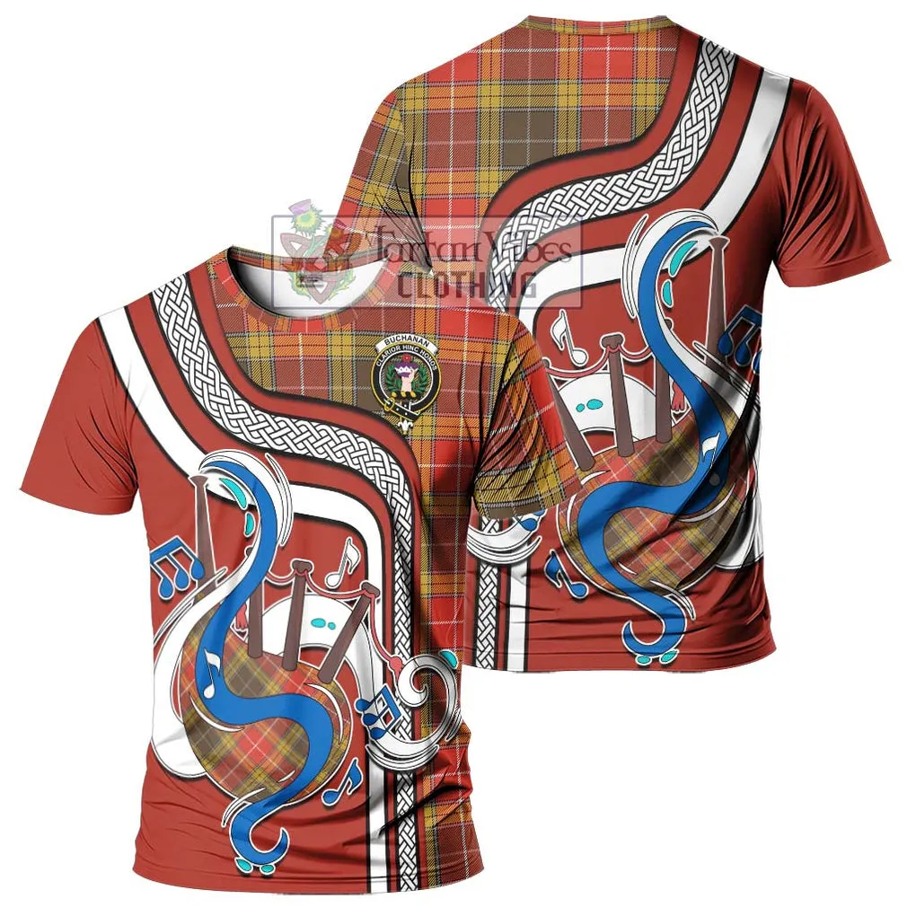 Buchanan Old Set Weathered Tartan T-Shirt with Epic Bagpipe Style