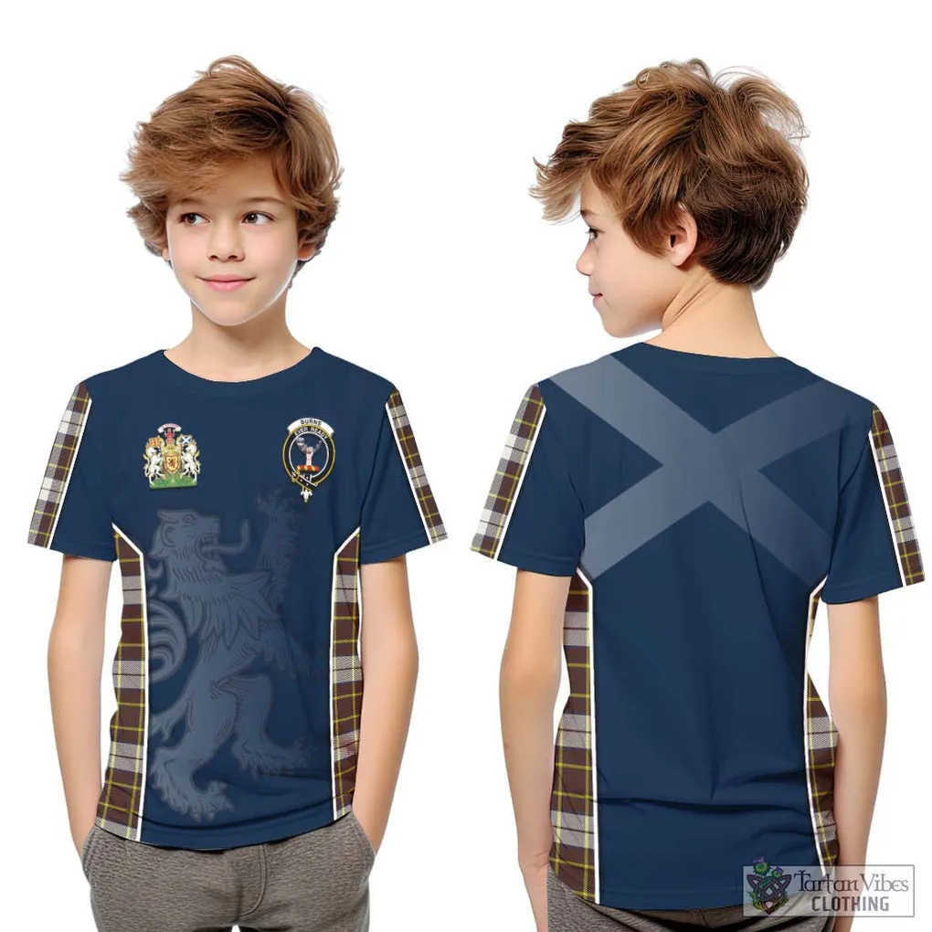 Burns Battalion Weathered Tartan Kid T-Shirt with Family Crest and Lion Rampant Vibes Sport Style