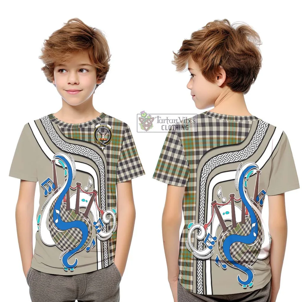 Burns Check Tartan Kid T-Shirt with Epic Bagpipe Style