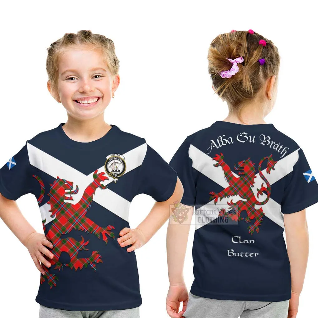 Butter Tartan Lion Rampant Kid T-Shirt Proudly Display Your Heritage with Alba Gu Brath and Clan Name