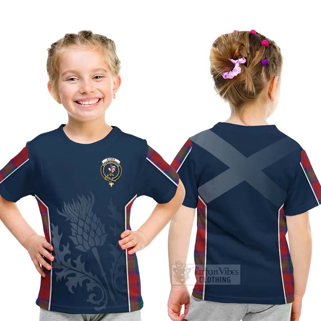 Byres (Byses) Tartan Kid T-Shirt with Family Crest and Scottish Thistle Vibes Sport Style