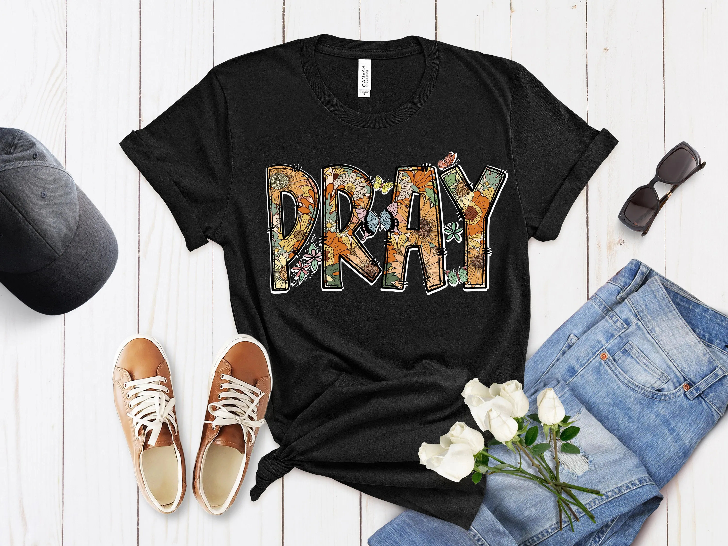 Christian tee shirts Pray Flowers Christian shirt Religious Shirt Inspirational Christian Shirt