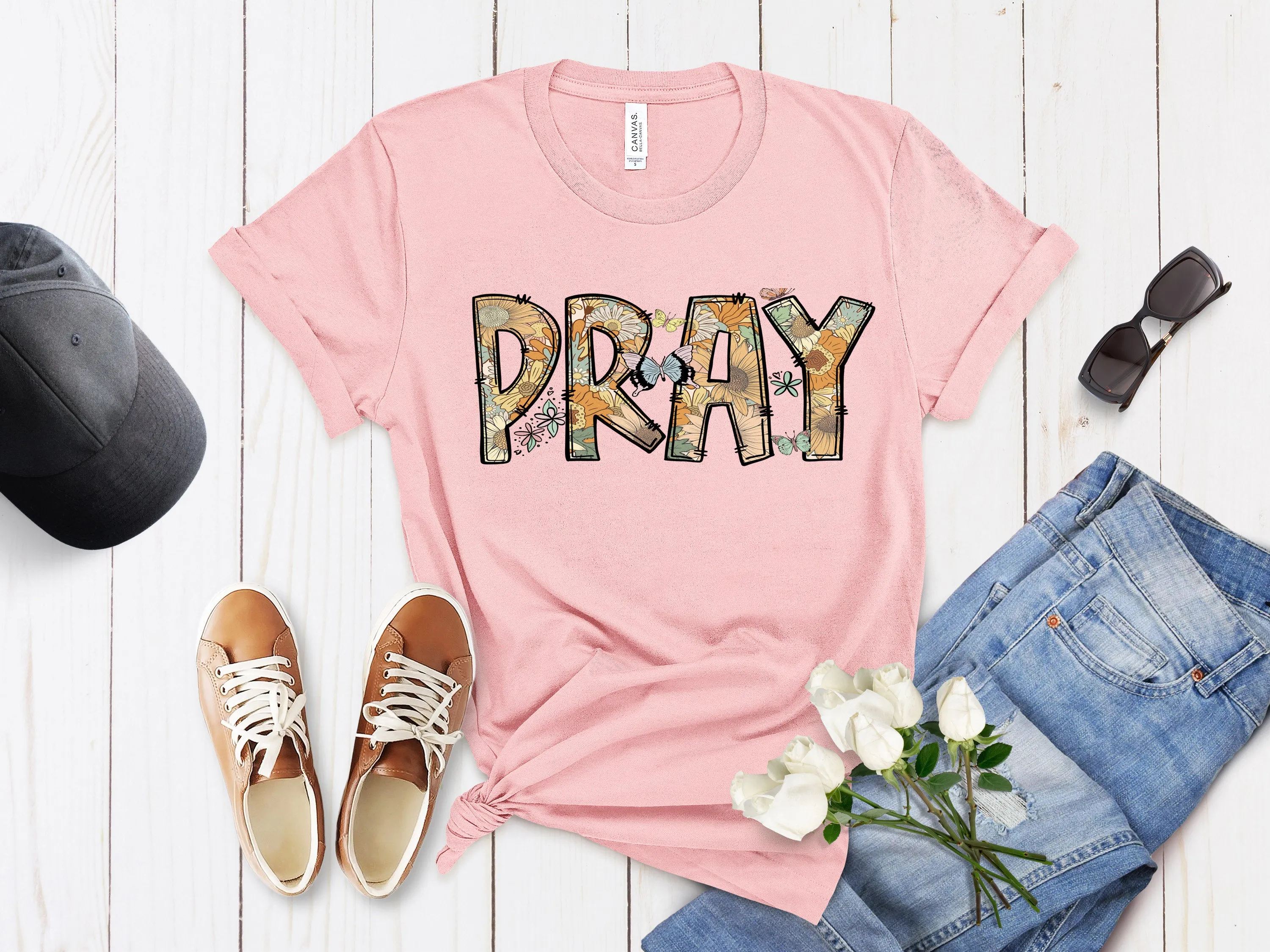 Christian tee shirts Pray Flowers Christian shirt Religious Shirt Inspirational Christian Shirt