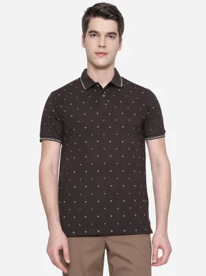 Coffee Brown Printed Slim Fit Polo T-Shirt | Greenfibre