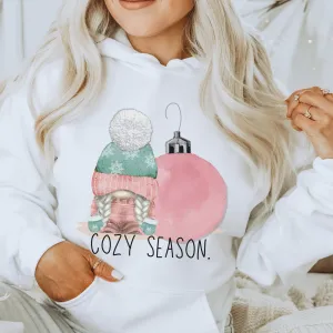 Cozy Season Pastel Pink and Mint Christmas or Winter Crewneck Sweatshirt, T-Shirt or Hoodie, Winter Pastel Pink Hand Drawn Watercolor Design