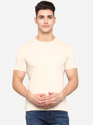 Cream Solid Slim Fit T-Shirt | JadeBlue